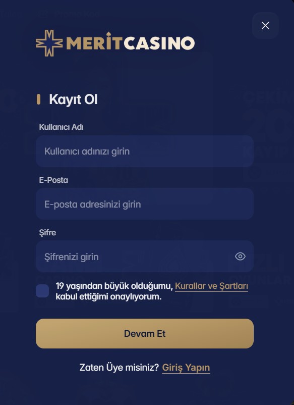 Meritcasino üyelik işlemleri